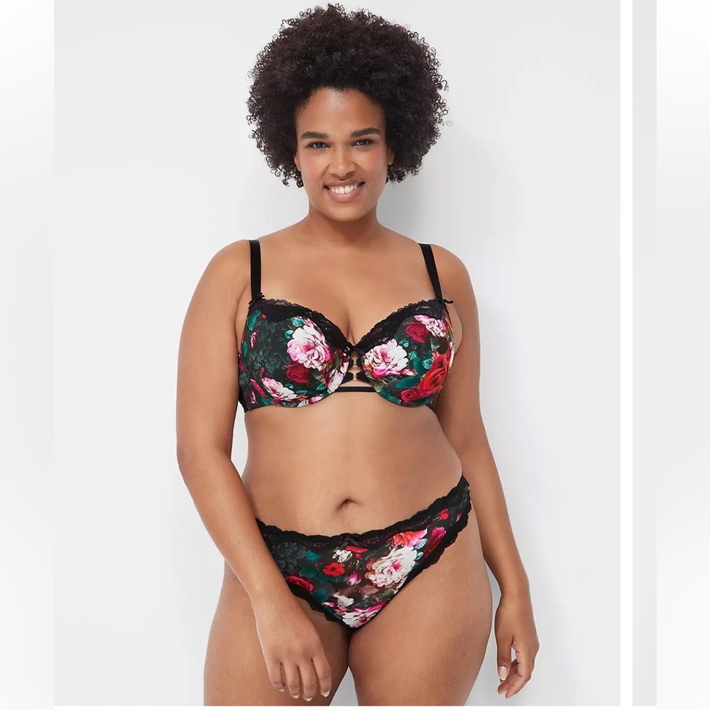 Cacique Lane Bryant Boost Balconette Bra 44C Black Floral NWT